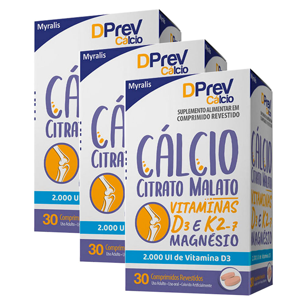 Kit 3 Cálcio DPrev Cálcio 2000UI Com 30 Comprimidos Revestidos