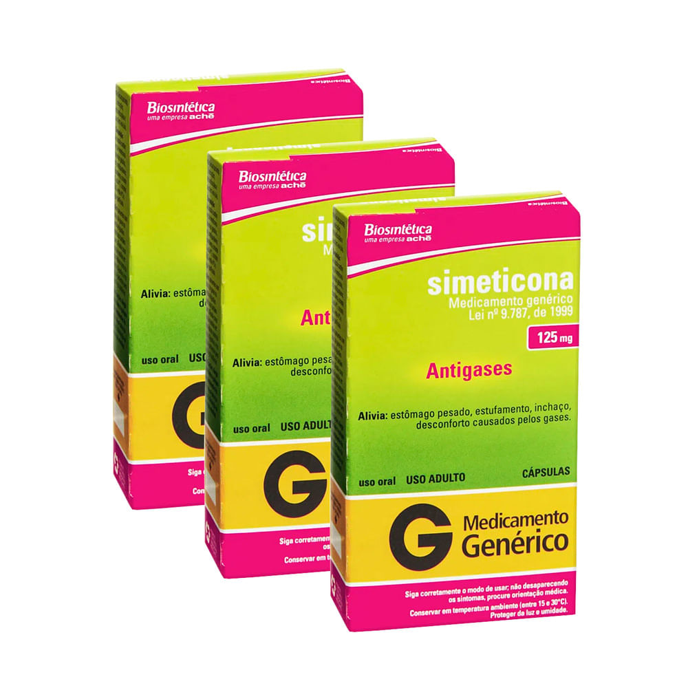 Kit 3 Simeticona 125mg Biosintética Genérico com 10 Cápsulas