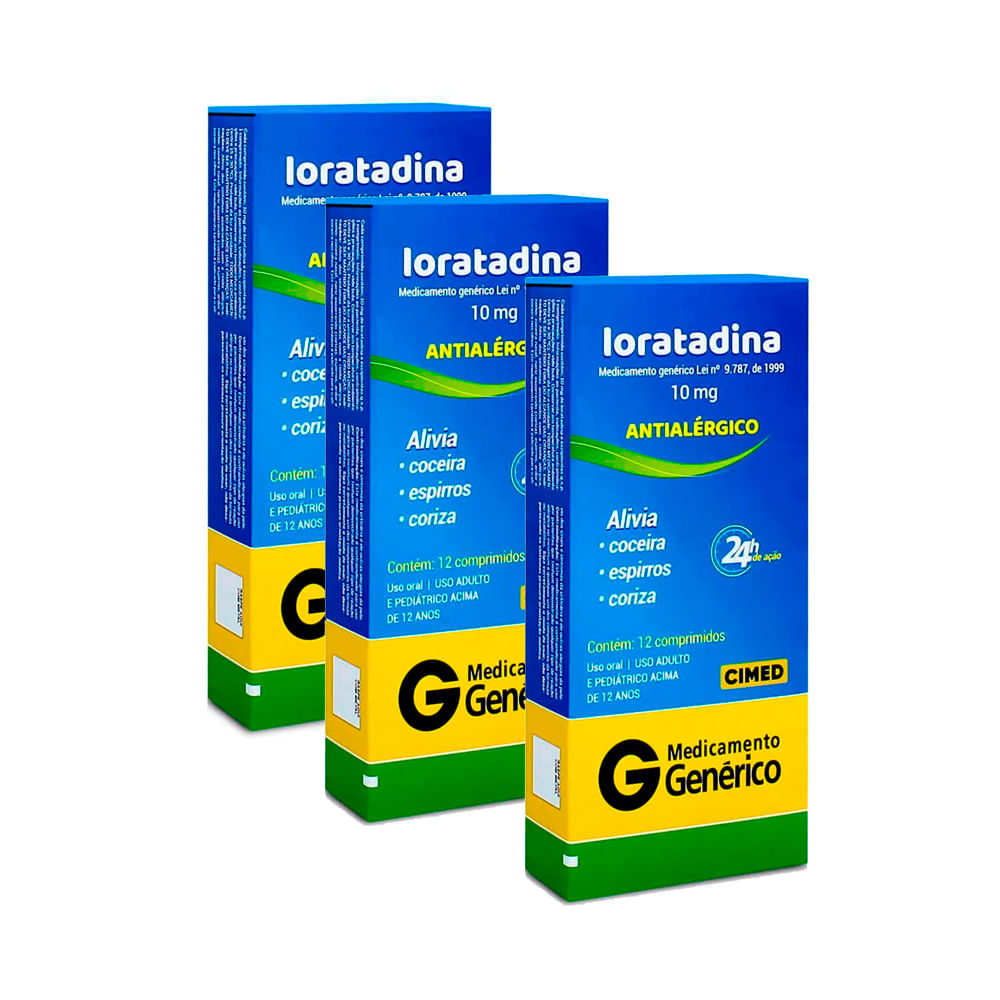Kit 3 Loratadina 10mg Cimed Genérico com 12 Comprimidos