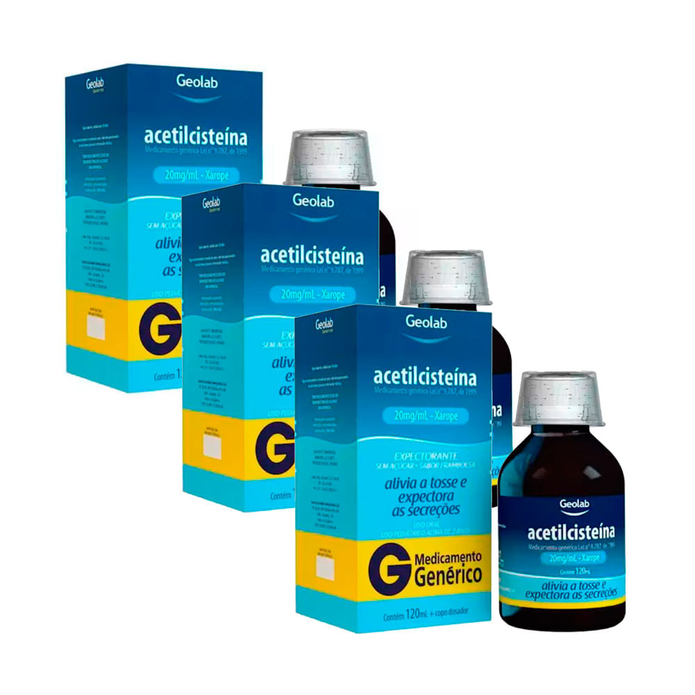 Kit 3 Acetilcisteína 20mg/ml Geolab Genérico Xarope com 120ml