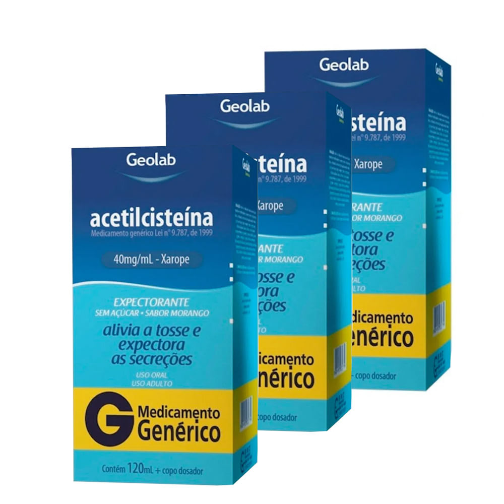 Kit 3 Acetilcisteína 40mg/ml Geolab Genérico Xarope com 120ml