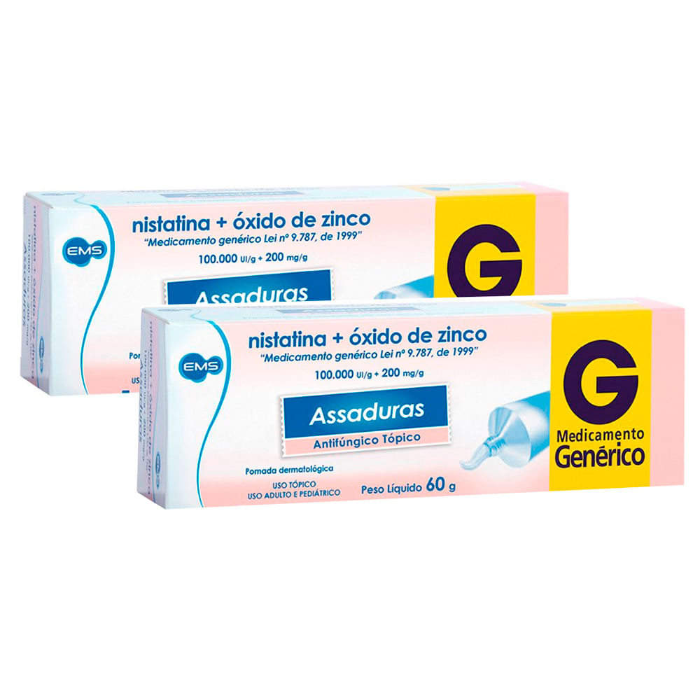 Kit 2 Nistatina + Óxido de Zinco EMS Genérico Pomada com 60g