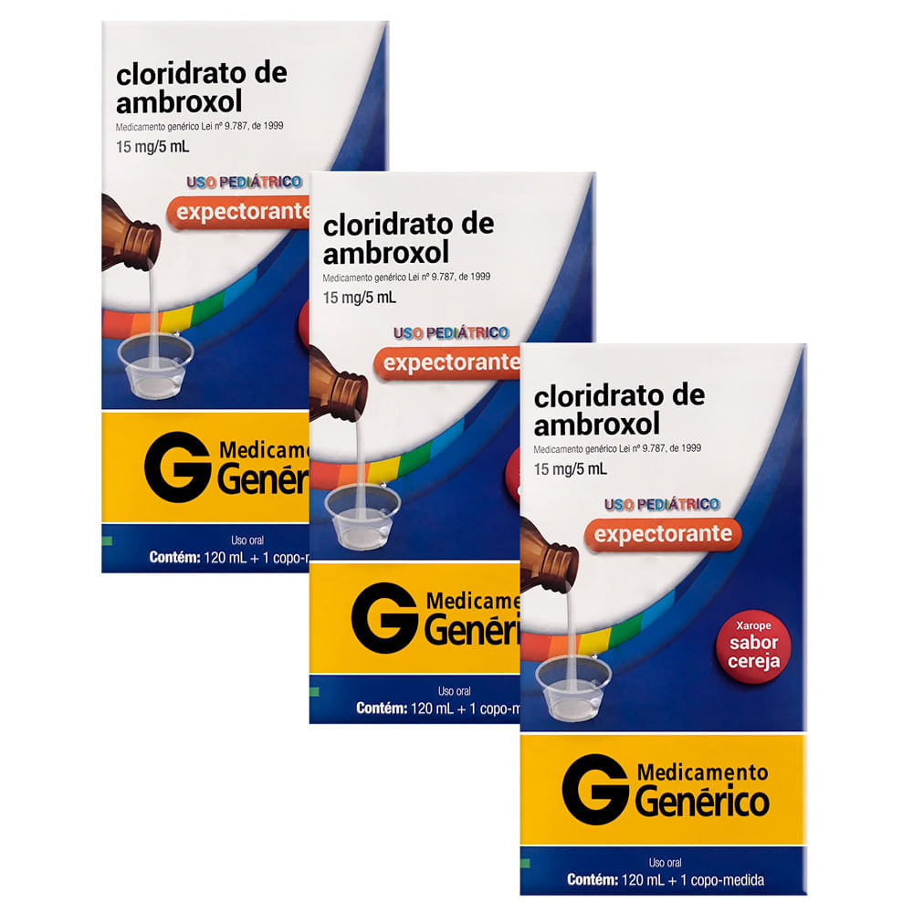 Kit 3 Ambroxol 15mg/5ml Cimed Genérico Xarope Pediátrico com 120ml