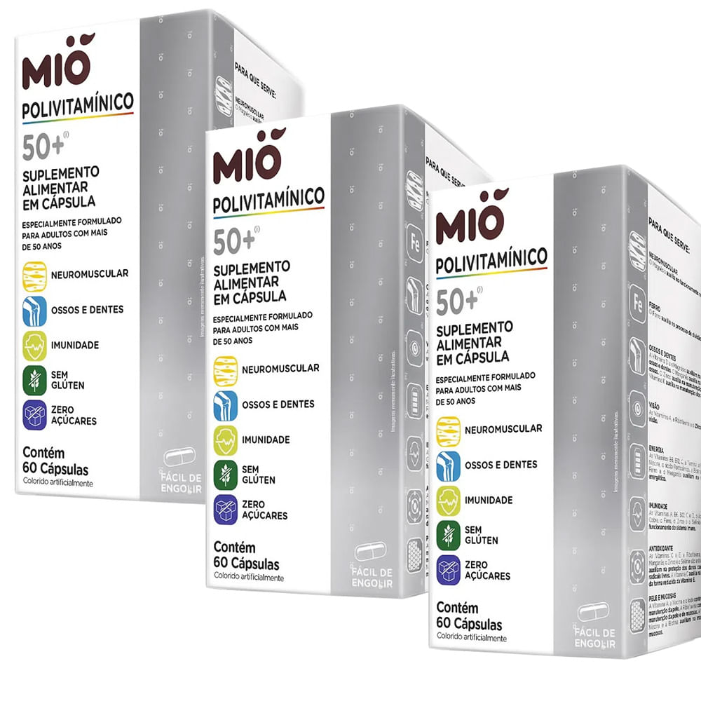Kit 3 Polivitamínico 50+ Mió 60 Cápsulas