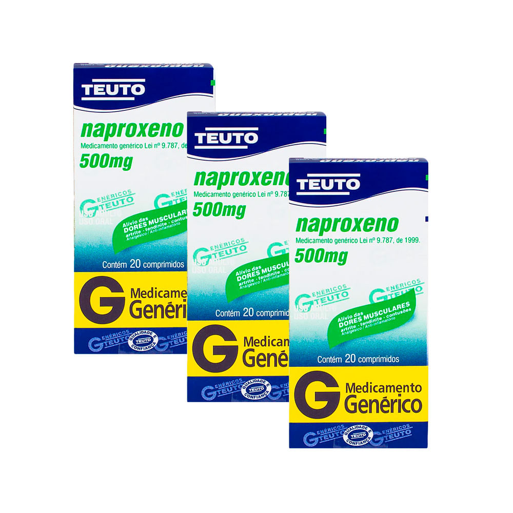 Kit 3 Naproxeno 500mg Teuto Genérico com 20 Comprimidos