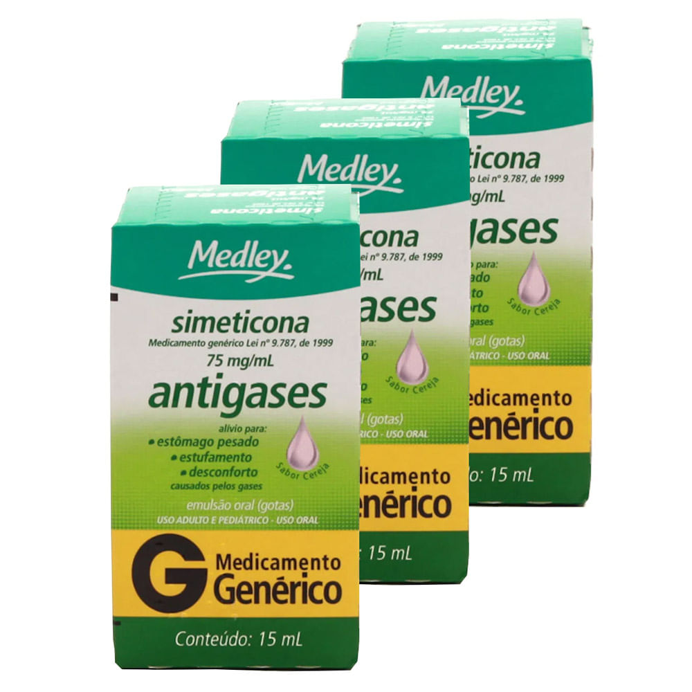Kit 3 Simeticona 75mg/ml Medley Genérico Gotas com 15ml