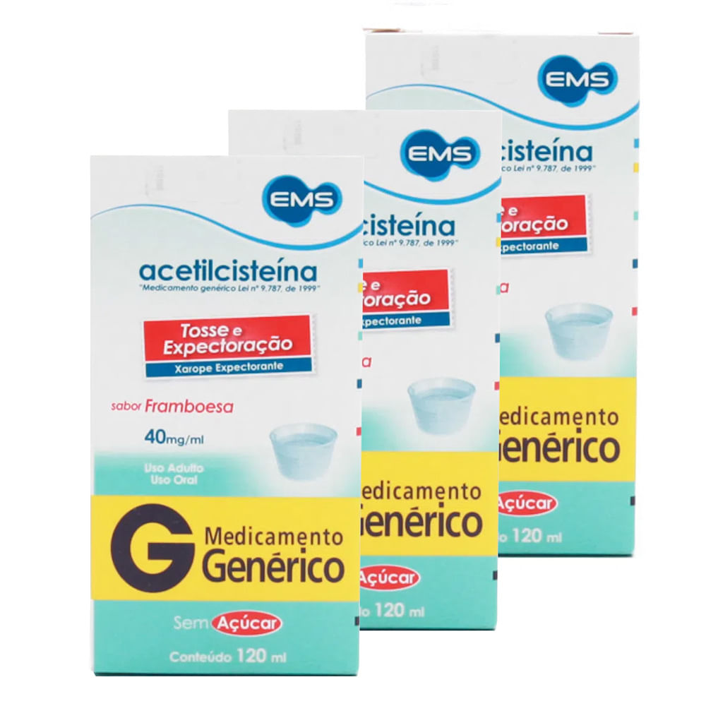 Kit 3 Acetilcisteína 40mg/ml EMS Genérico Xarope com 120ml