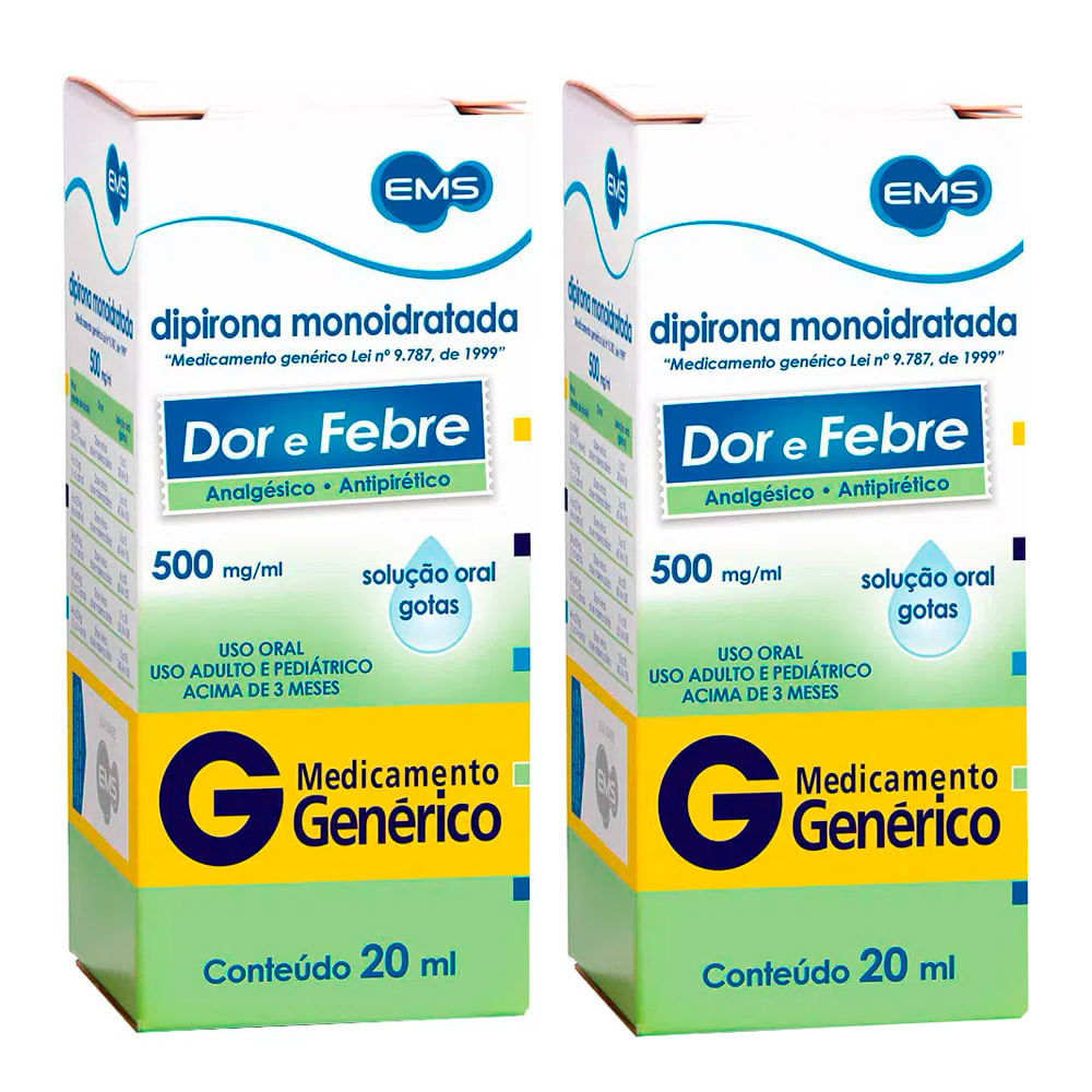 Kit 2 Dipirona Sódica 500mg/ml EMS Genérico Gotas com 20ml