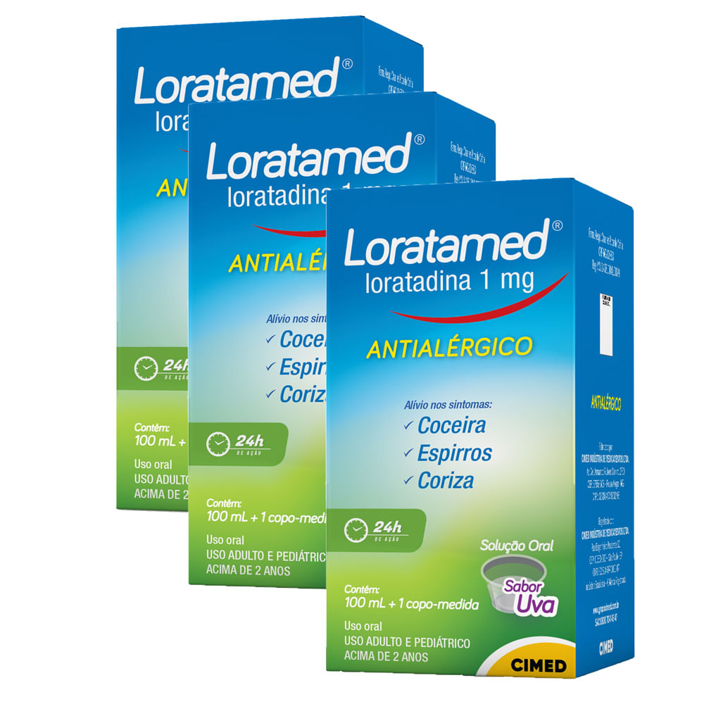 Kit 3 Anti Alergico Loratamed 1 Mg/Ml Xarope 100Ml