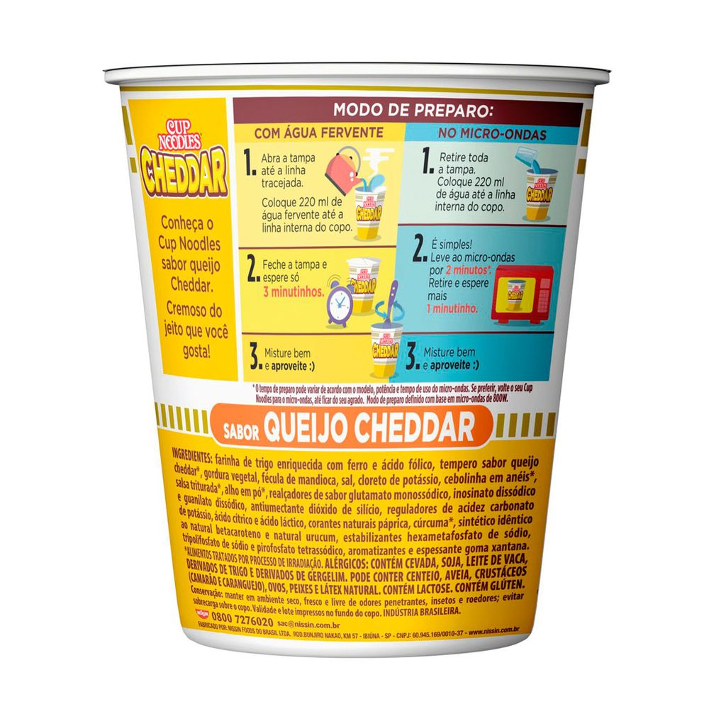 Macarrão Instantâneo Cup Noodles Sabor Queijo Cheddar com 69g
