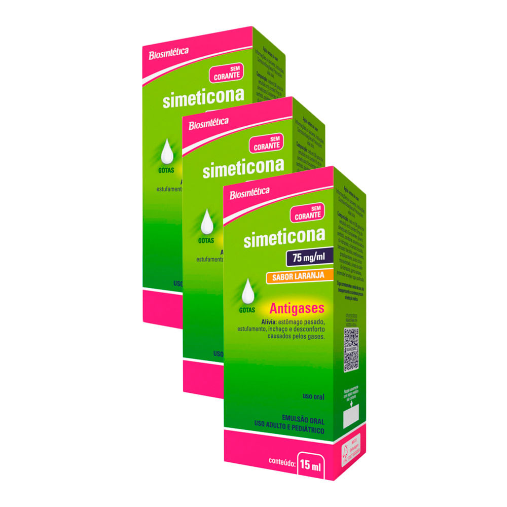 Kit 3 Simeticona 75mg/ml Biosintética Genérico Gotas com 15ml