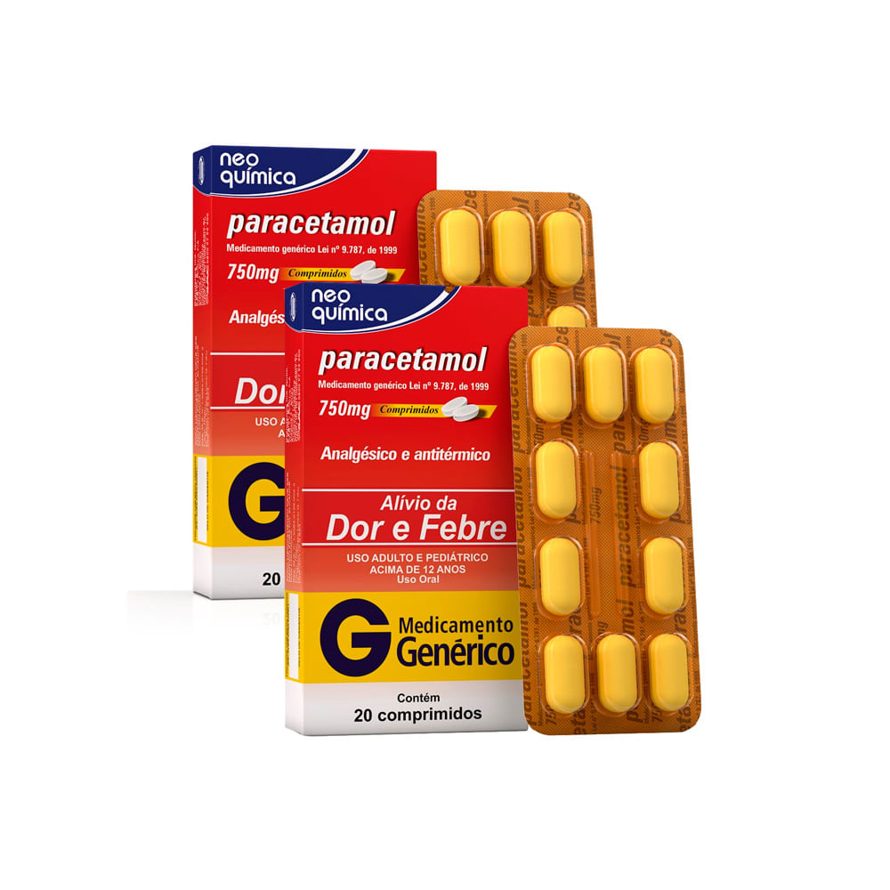 Kit 2 Paracetamol 750mg Neo Química Genérico com 20 Comprimidos