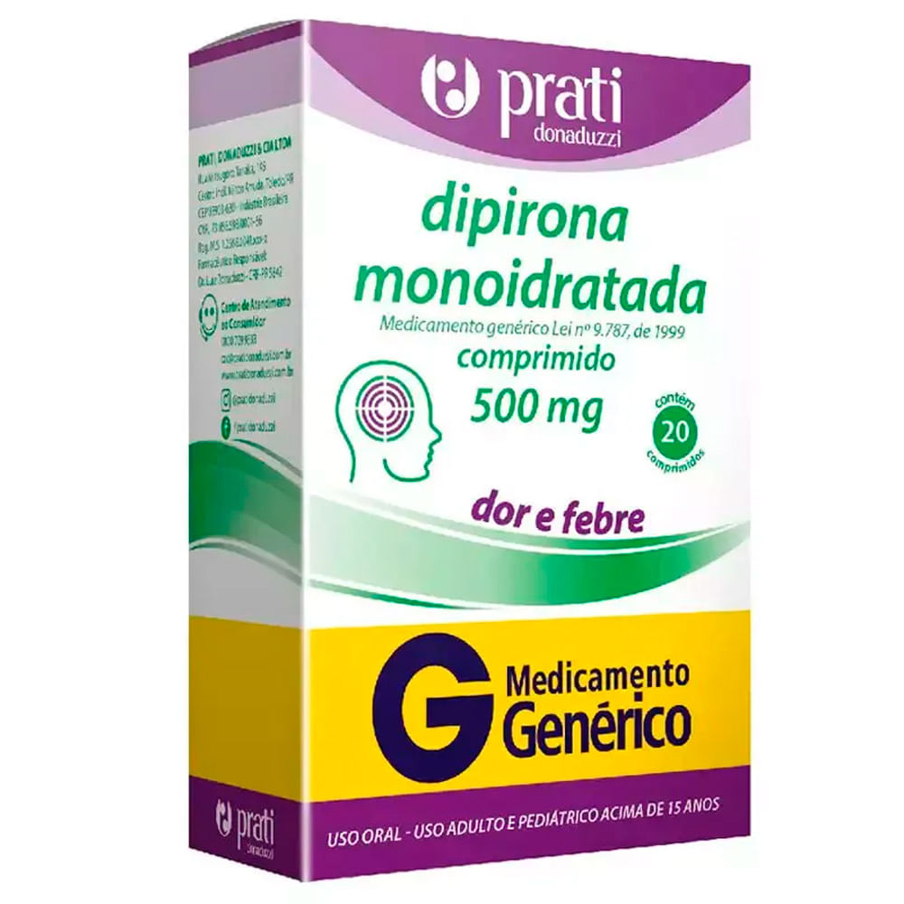 Dipirona 500mg Prati Genérico com 20 Comprimidos
