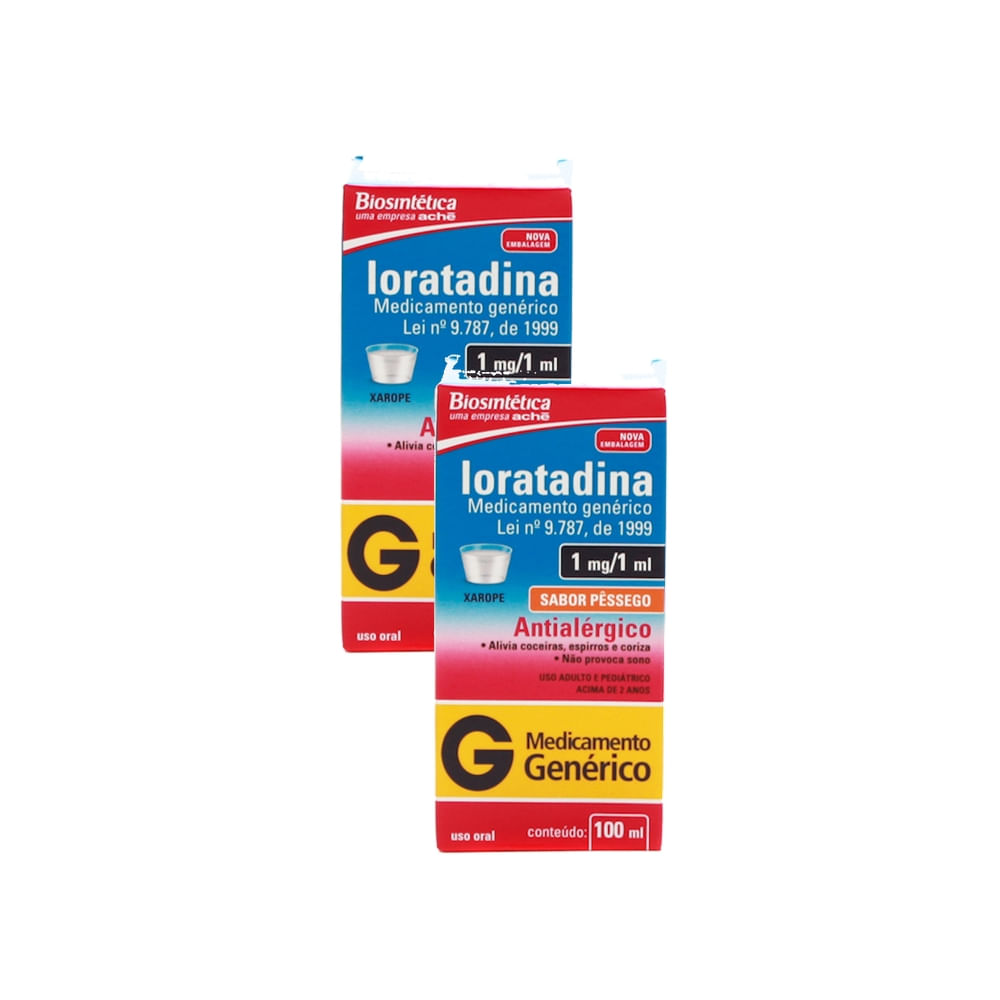 Kit 2 Loratadina 1mg/ml Biosintética Genérico Xarope com 100ml
