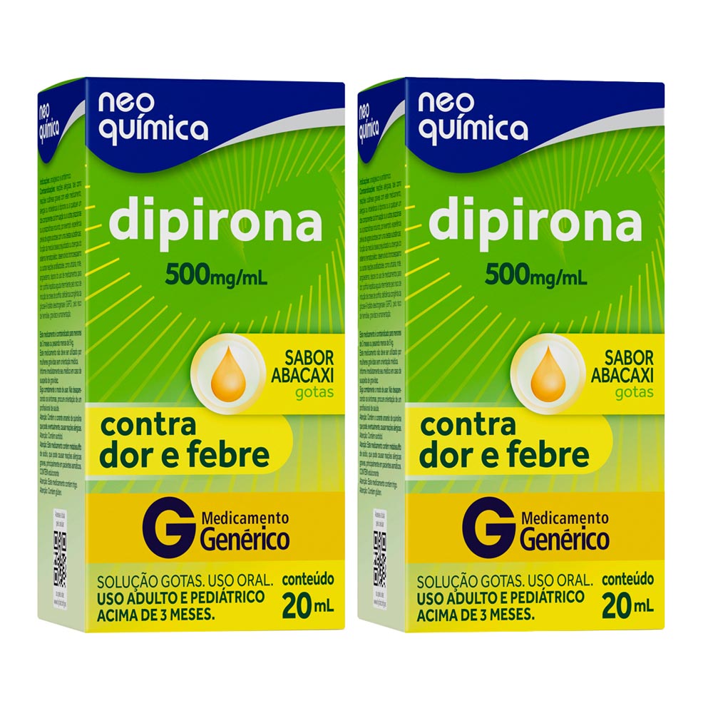 Kit 2 Dipirona 500mg/ml Neo Química Genérico Sabor Abacaxi Gotas com 20ml