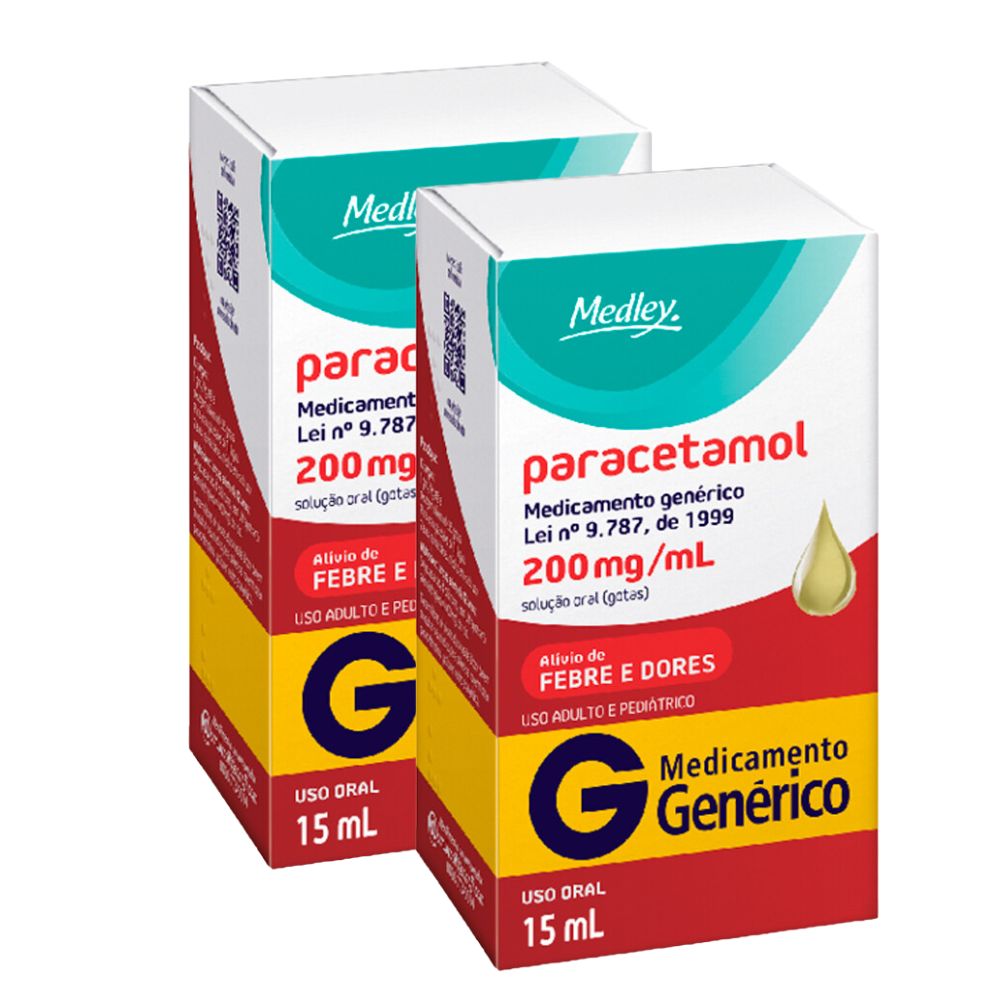 Kit 2 Paracetamol 200mg/ml Medley Genérico Gotas com 15ml