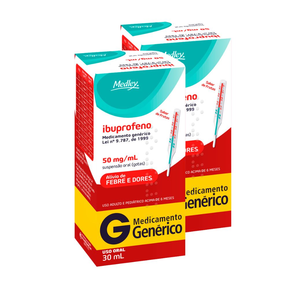 Kit 3 Ibuprofeno 50mg/ml Medley Genérico Gotas com 30ml