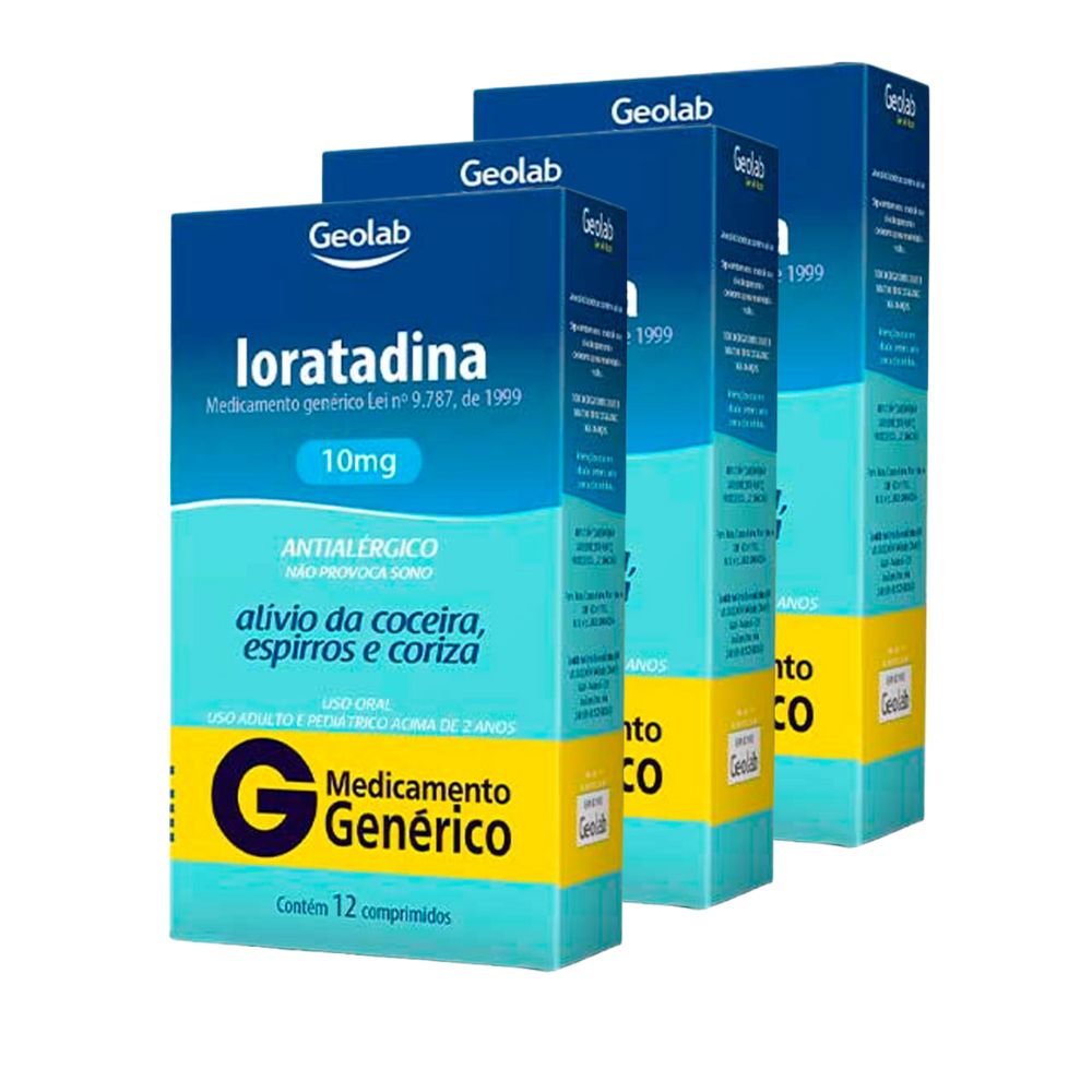 Kit 3 Loratadina 10mg Geloab Genérico com 12 Comprimidos