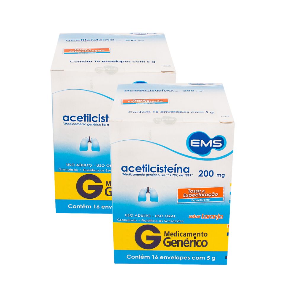 Kit 3 Acetilcisteína 200mg EMS Genérico Envelopes com 16 Unidades de 5g cada