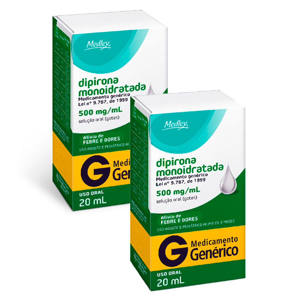 Kit 2 Dipirona Sódica 500mg/ml Medley Genérico Gotas com 20ml