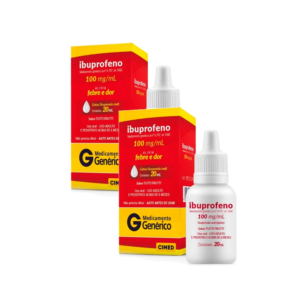 Kit 2 Ibuprofeno 100mg/ml Cimed Genérico Gotas com 20ml