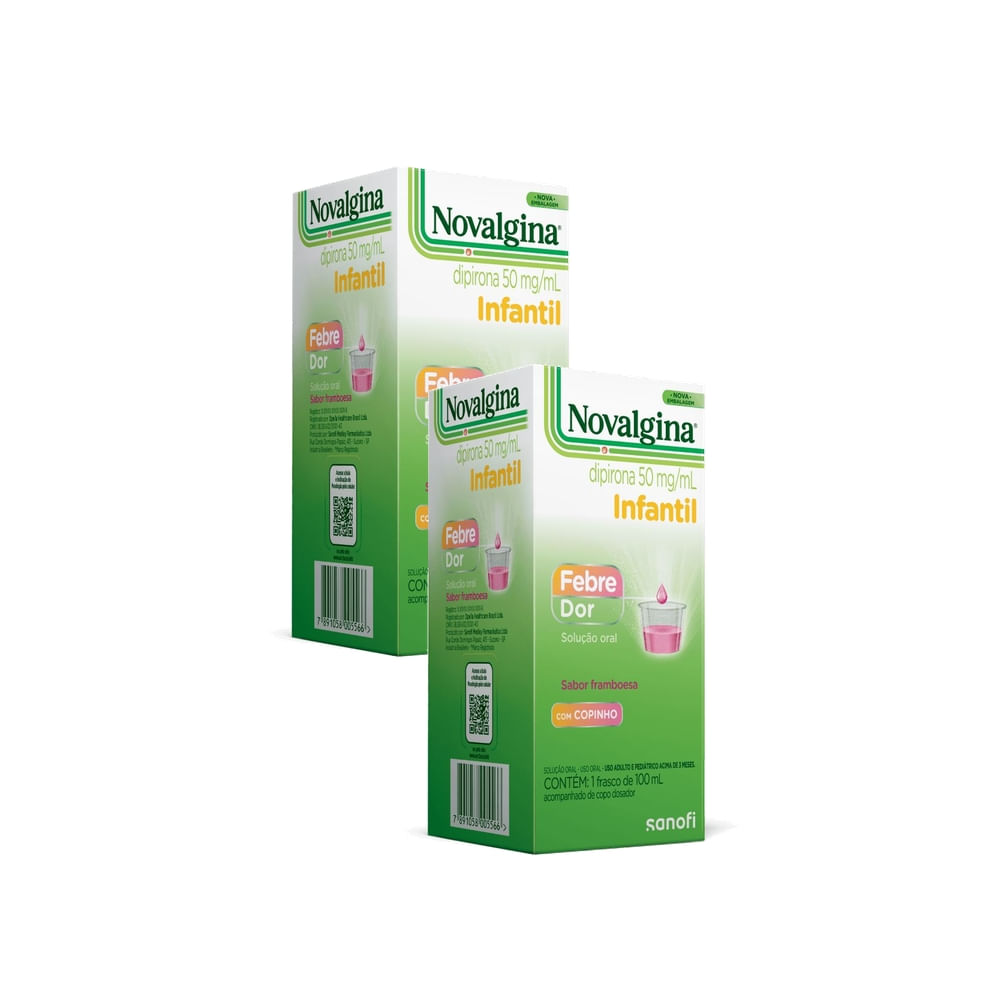 Kit 2 Novalgina Infantil Copo Solução Oral Sabor Framboesa 100ml Dipirona
