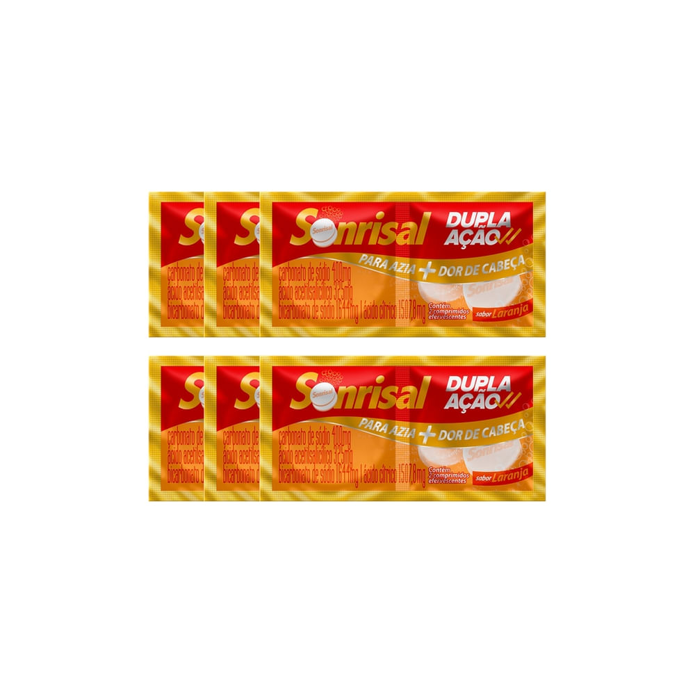 Kit 6 Sonrisal Dupla Ação Sabor Laranja com 2 Comprimidos Efervescentes
