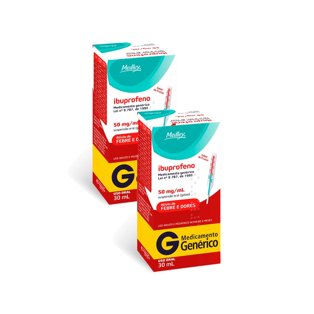 Kit 2 Ibuprofeno 50mg/ml Medley Genérico Gotas com 30ml