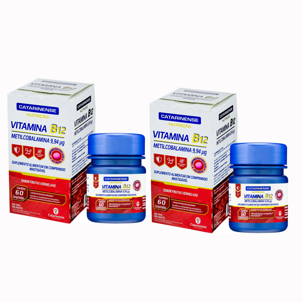 Kit 2 Vitamina B12 Catarinense Sabor Frutas Vermelhas com 60 Comprimidos Mastigáveis