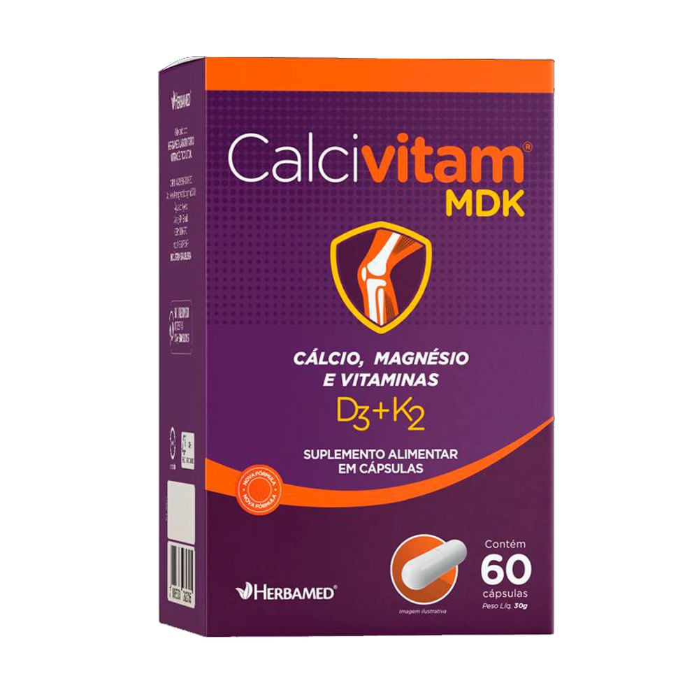 CalciVitam MDK D3 + K2 Cálcio Magnésio e Vitaminas com 60 Cápsulas