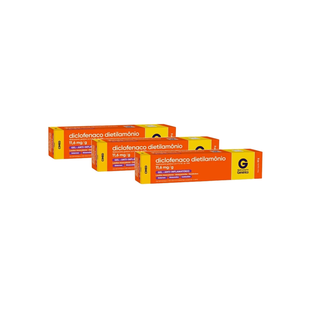 Kit 3 Diclofenaco Dietilamônio Cimed Genérico Gel com 60g