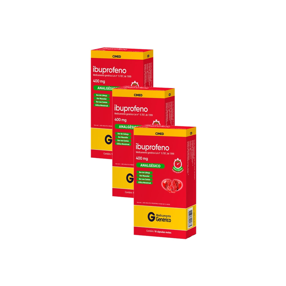 Kit 3 Ibuprofeno 400mg Cimed Genérico com 10 Cápsulas Moles