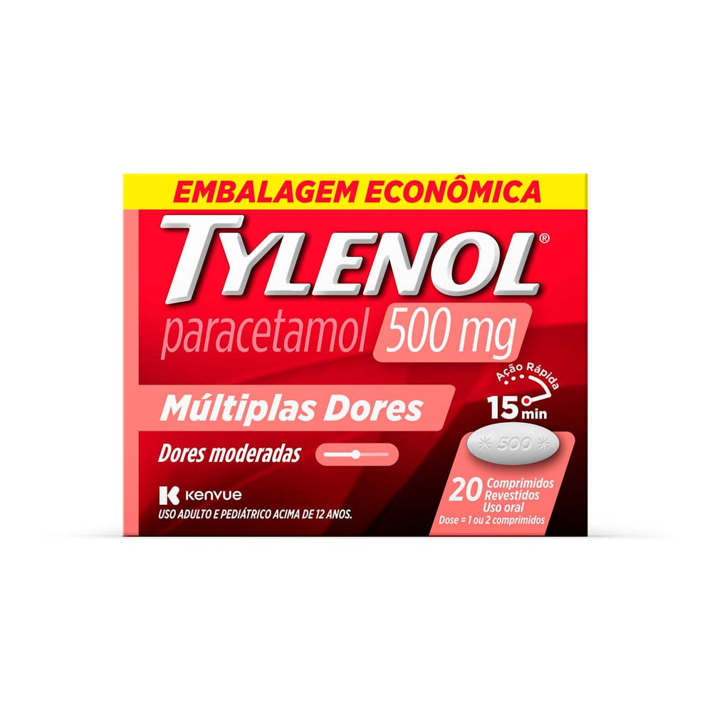 Tylenol 500mg Múltiplas Dores com 20 Comprimidos