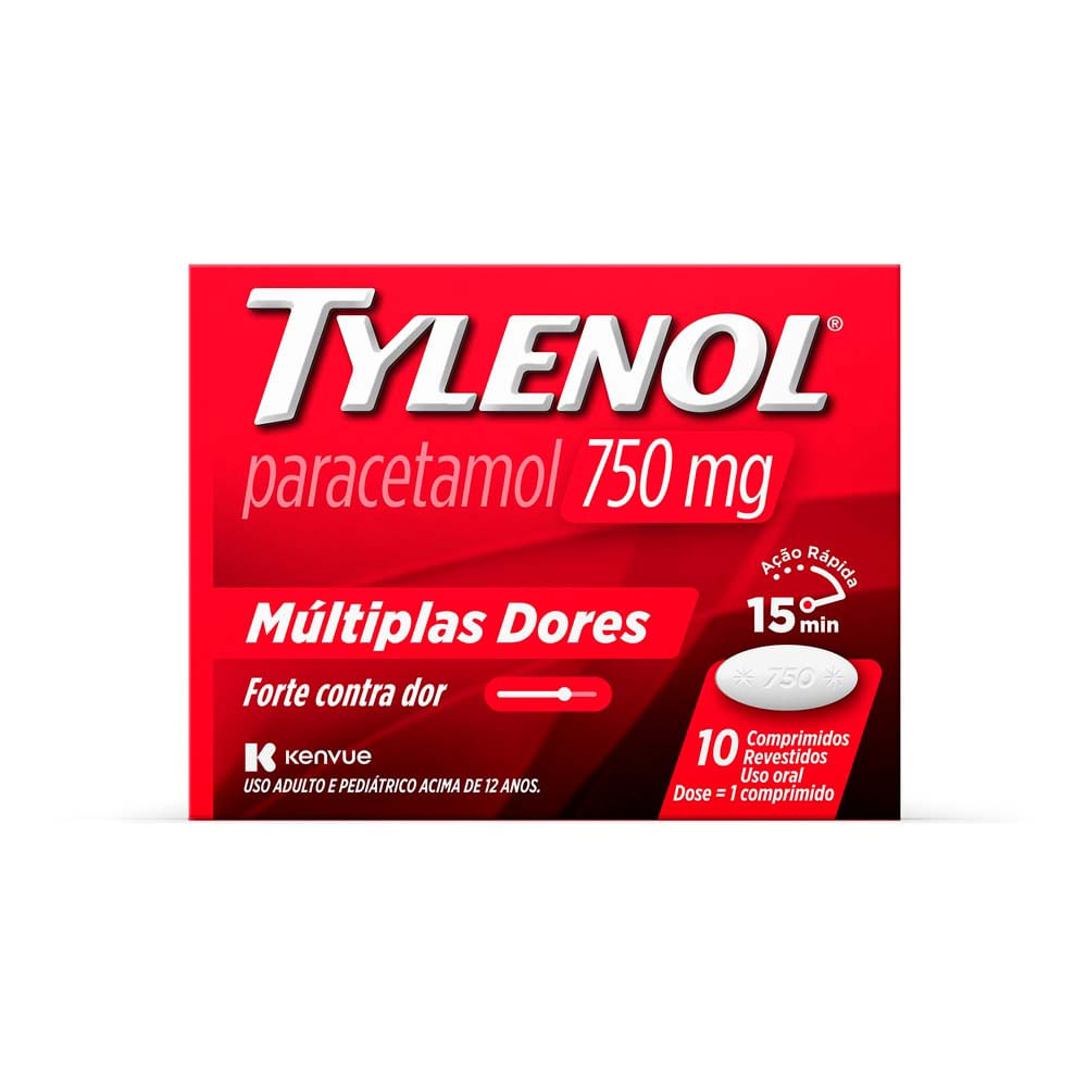Tylenol 750mg Multiplas Dores com 10 Comprimidos Revestidos