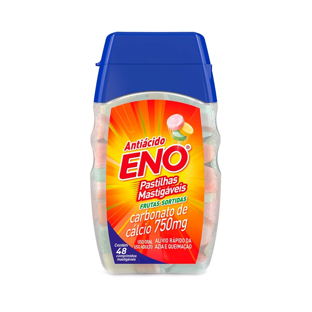 Eno Antiácido Pastilhas Mastigáveis Sabor Frutas Sortidas com 48 Comprimidos Mastigáveis