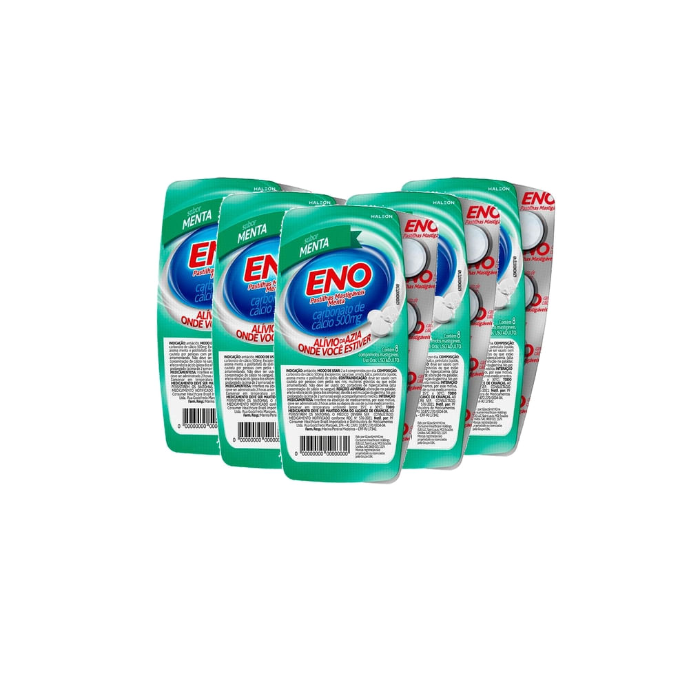 Kit 5 Eno Pastilhas Mastigáveis Sabor Menta com 8 Unidades