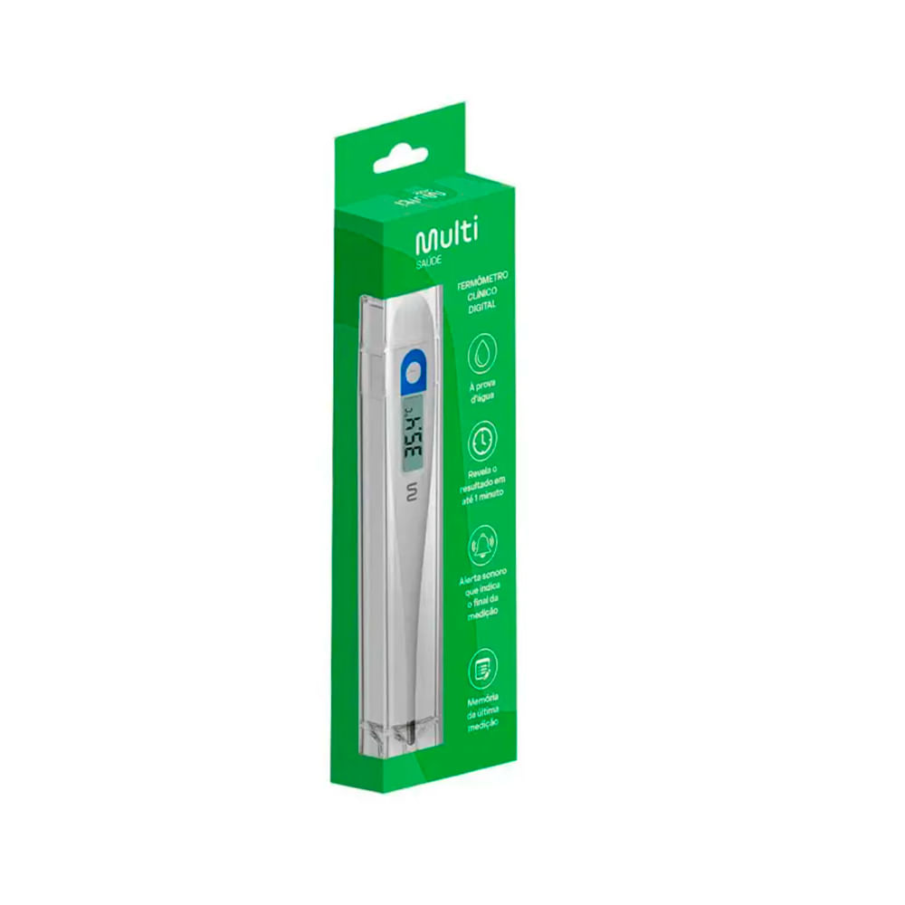 Termômetro Clínico Digital Branco Multilaser Saúde HC070 com 1 Unidade