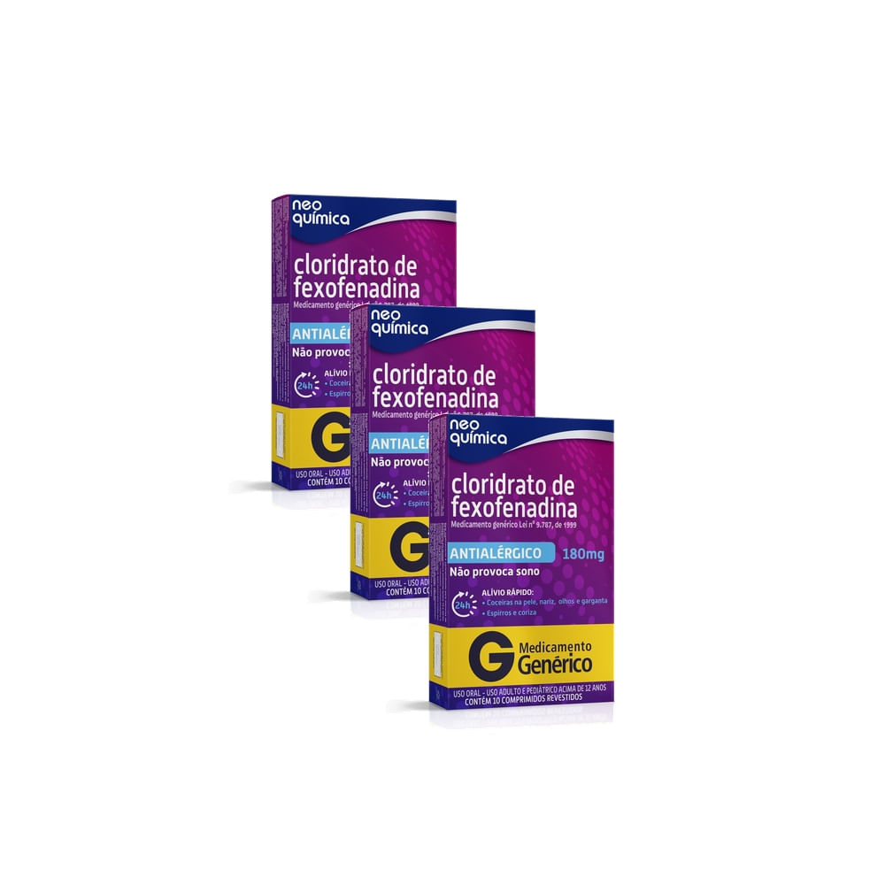 Kit 3 Fexofenadina 180mg Neo Química Genérico com 10 Comprimidos Revestidos