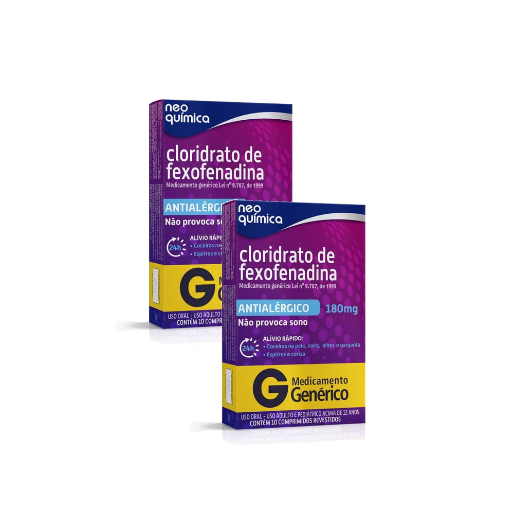 Kit 2 Fexofenadina 180mg Neo Química Genérico com 10 Comprimidos Revestidos