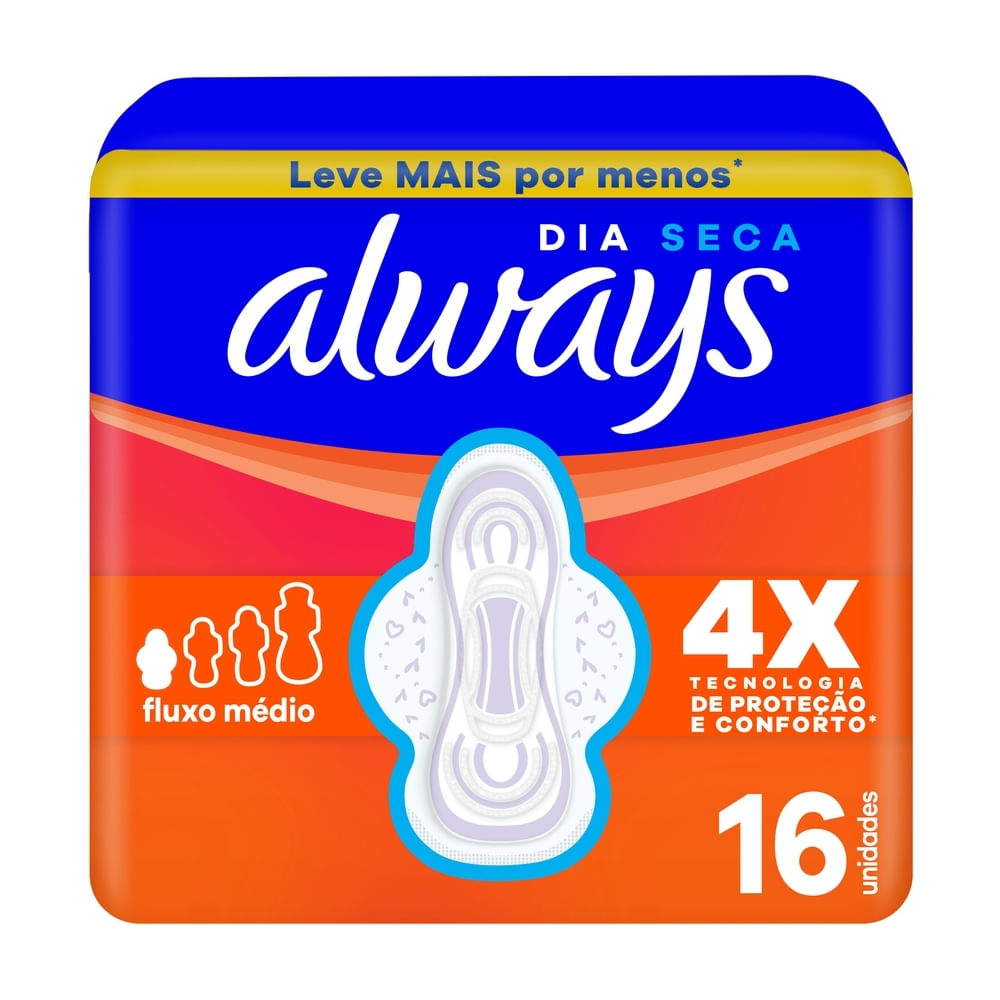 Absorvente Always Dia Seca com Abas 16 Unidades