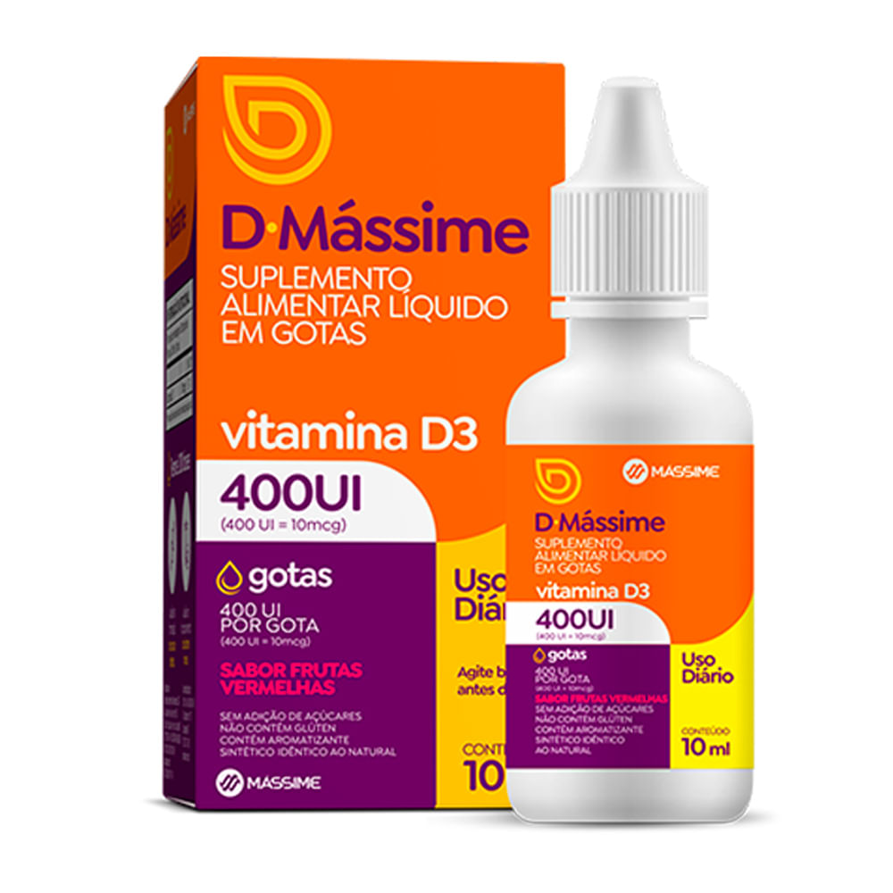 D.Mássime Vitamina D3 Suplemento Alimentar Gotas 400Ui Sabor Frutas Vermelhas 10ml
