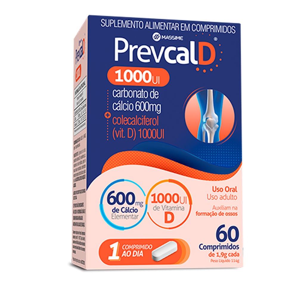 Prevcal D 600mg de Cálcio Elementar 1000Ui com 60 Comprimidos