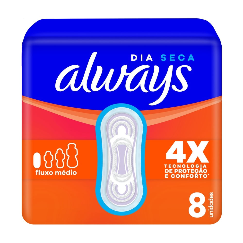 Absorvente Always Dia Seca com Abas 8 Unidades