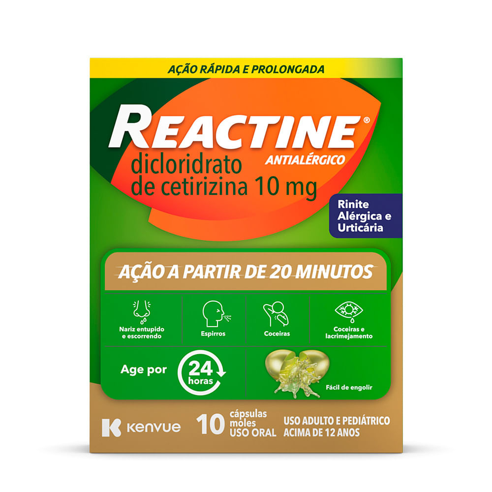 Reactine 10mg Antialérgico com 10 Cápsulas Moles