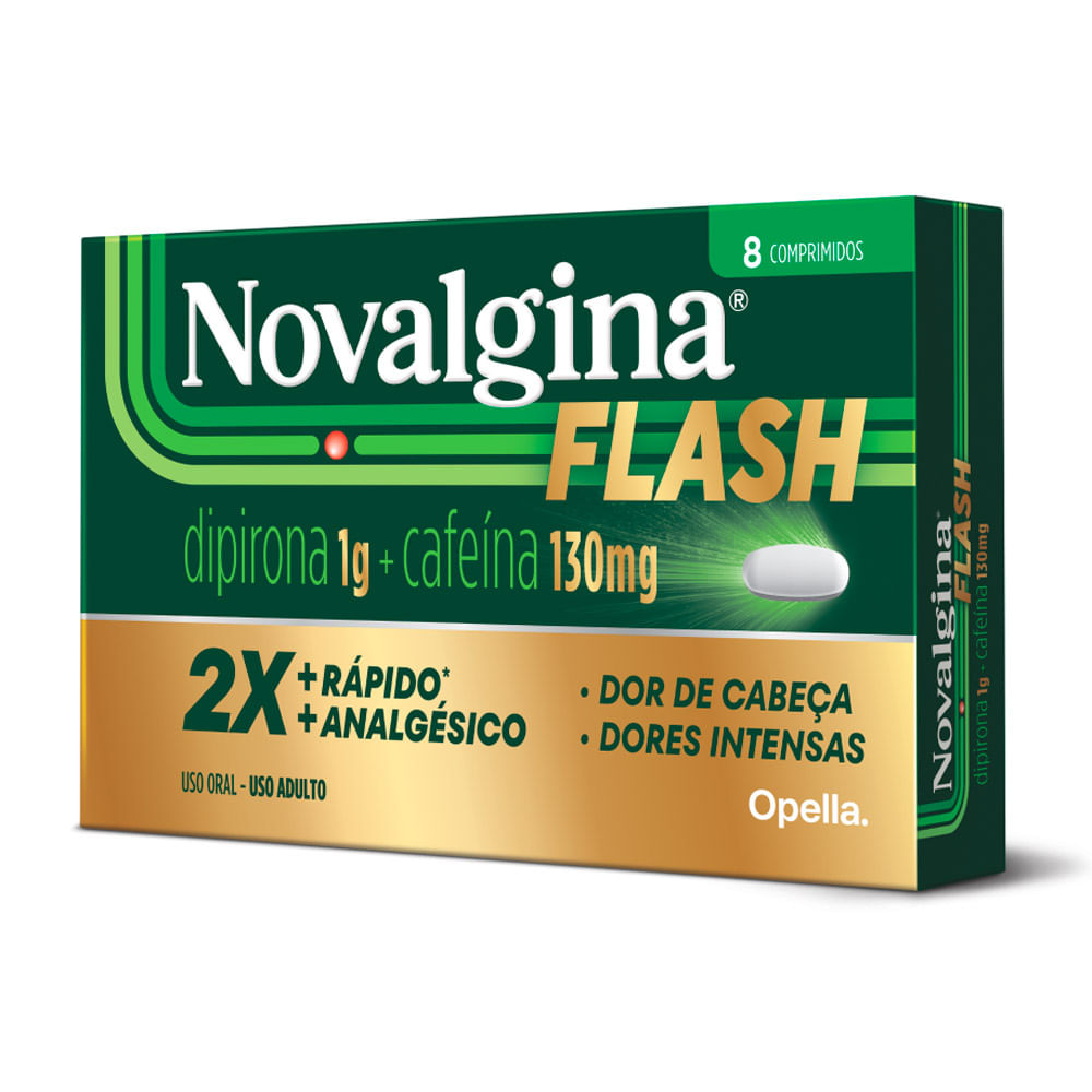 Novalgina Flash 1g Dipirona + 130mg Cafeína com 8 Comprimidos