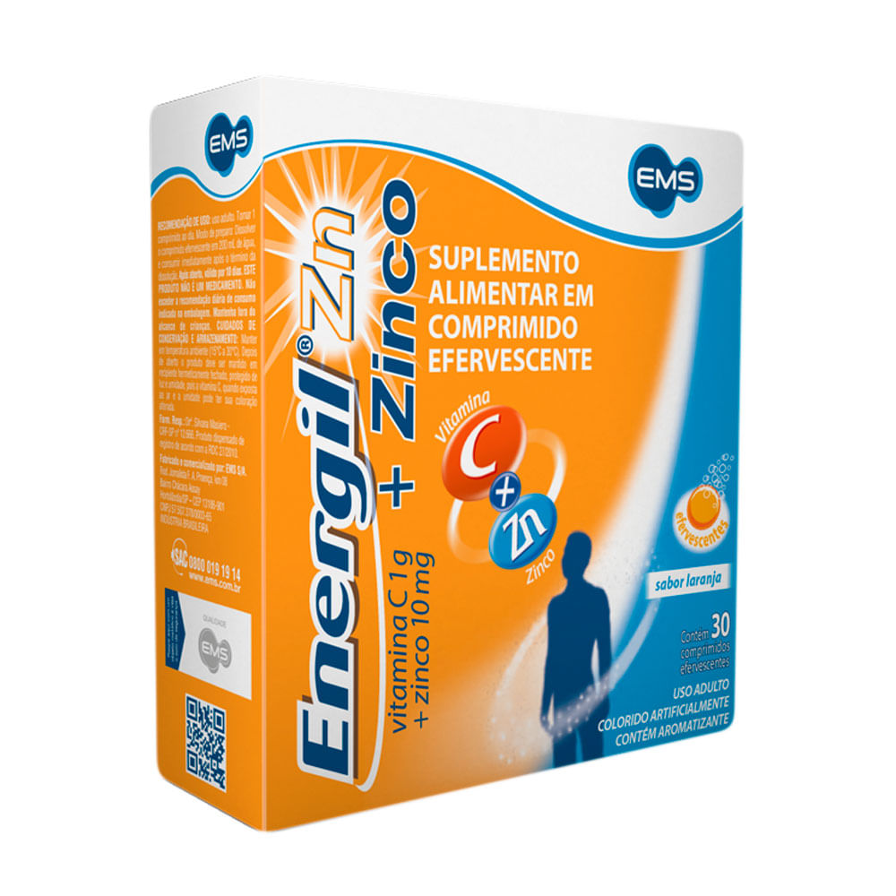 Energil Zn Zinco 1G+10mg 30 Comprimidos Efervescentes