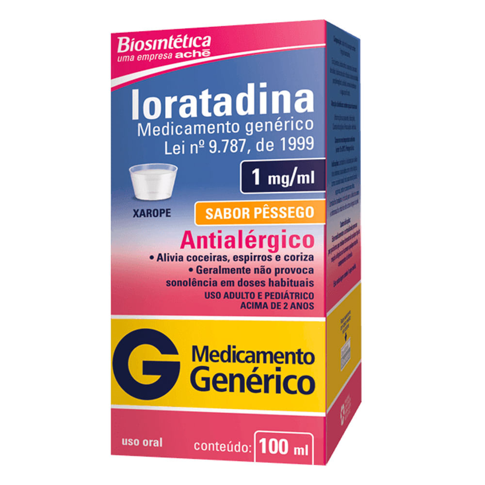 Loratadina 1mg/ml Biosintética Genérico Xarope com 100ml