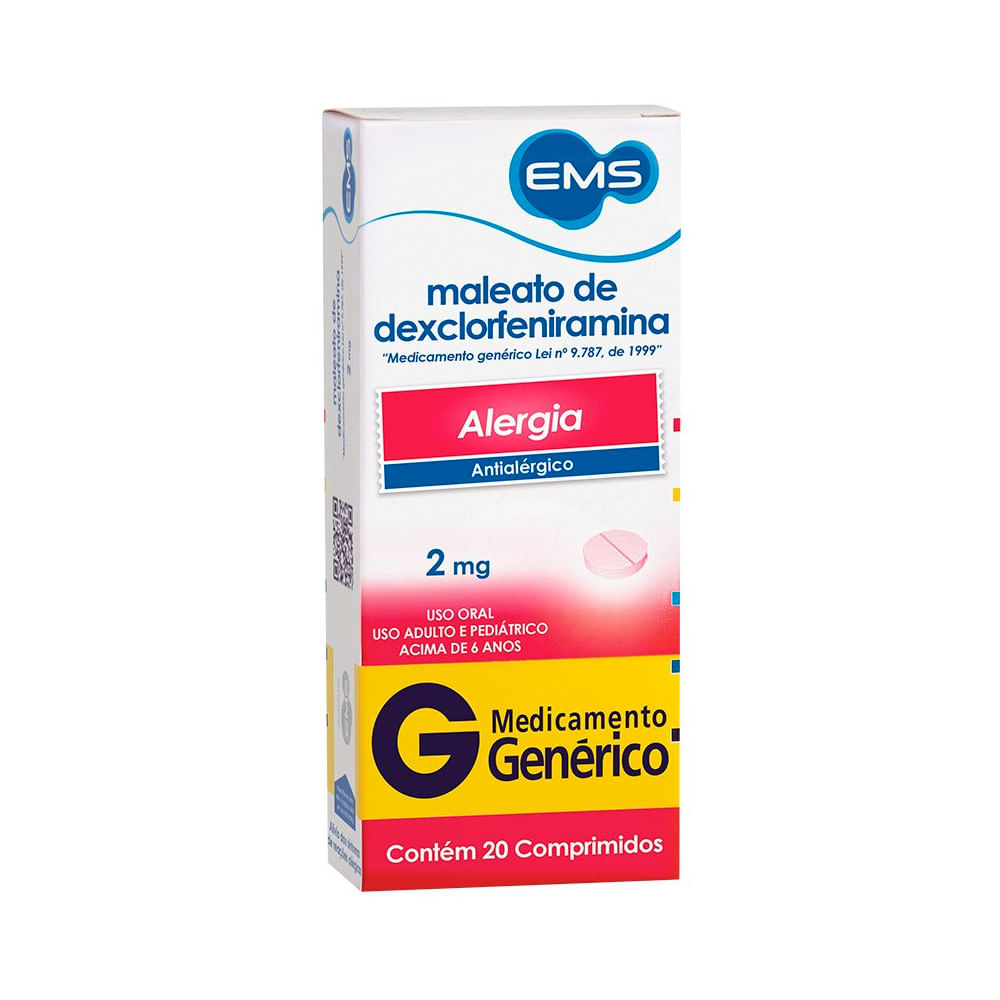 Dexclorfeniramina 2mg EMS Genérico com 20 Comprimidos