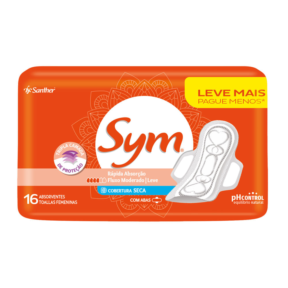 Absorvente Sym Cobertura Seca com Abas Leve Mais Por Menos