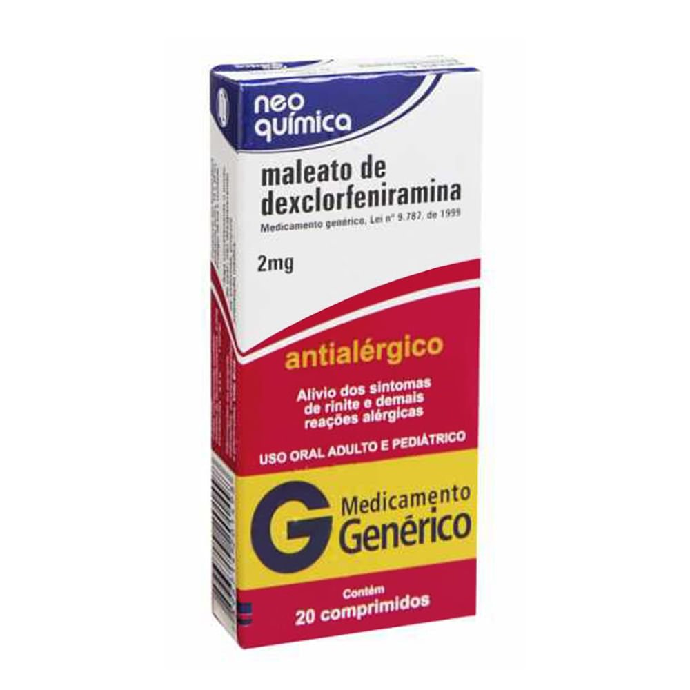Dexclorfeniramina 2mg Neo Química Genérico com 20 Comprimidos